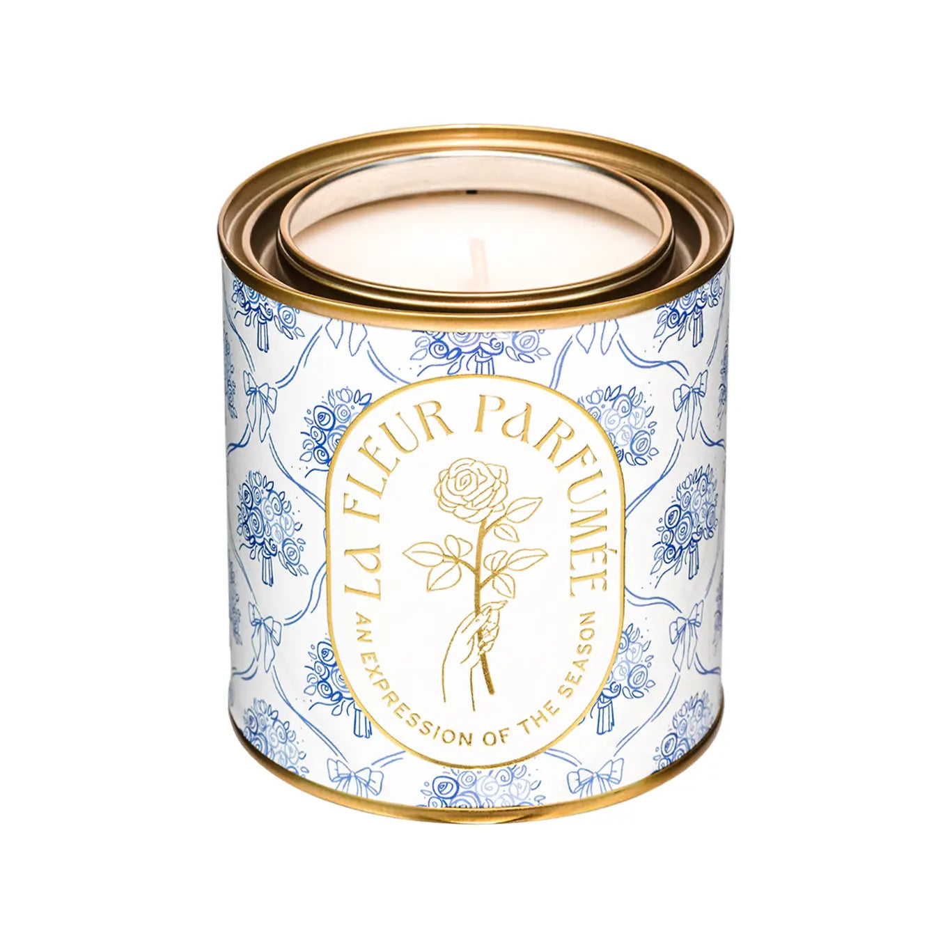 La Fleur Candier's Coquette Corset luxury scented candle with floral notes of rose and lily of the valley. A romantic, Parisian chic coquette candle made in the USA—perfect for elegant gifts for women.