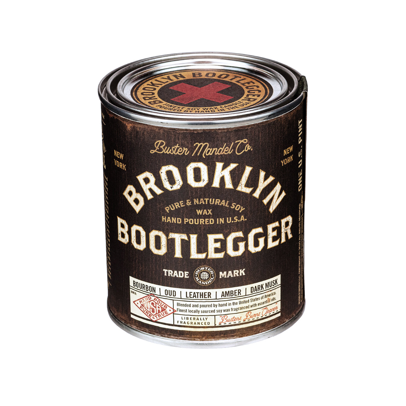 Brooklyn Bootlegger Candle by Buster Mandel – luxury masculine soy candle with bourbon, tobacco, and leather notes. Hand-poured in the USA