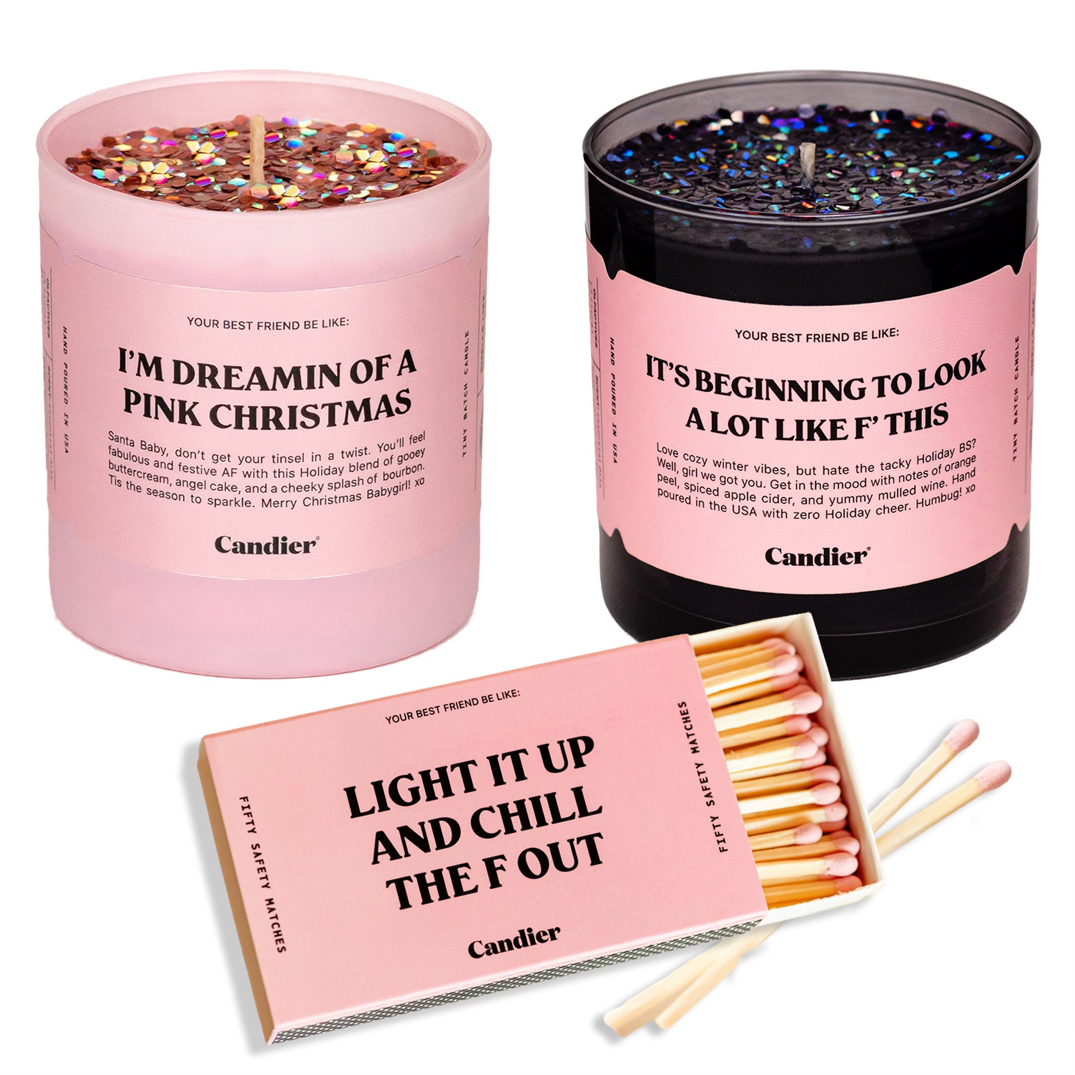 Cute pink Christmas candles and matches