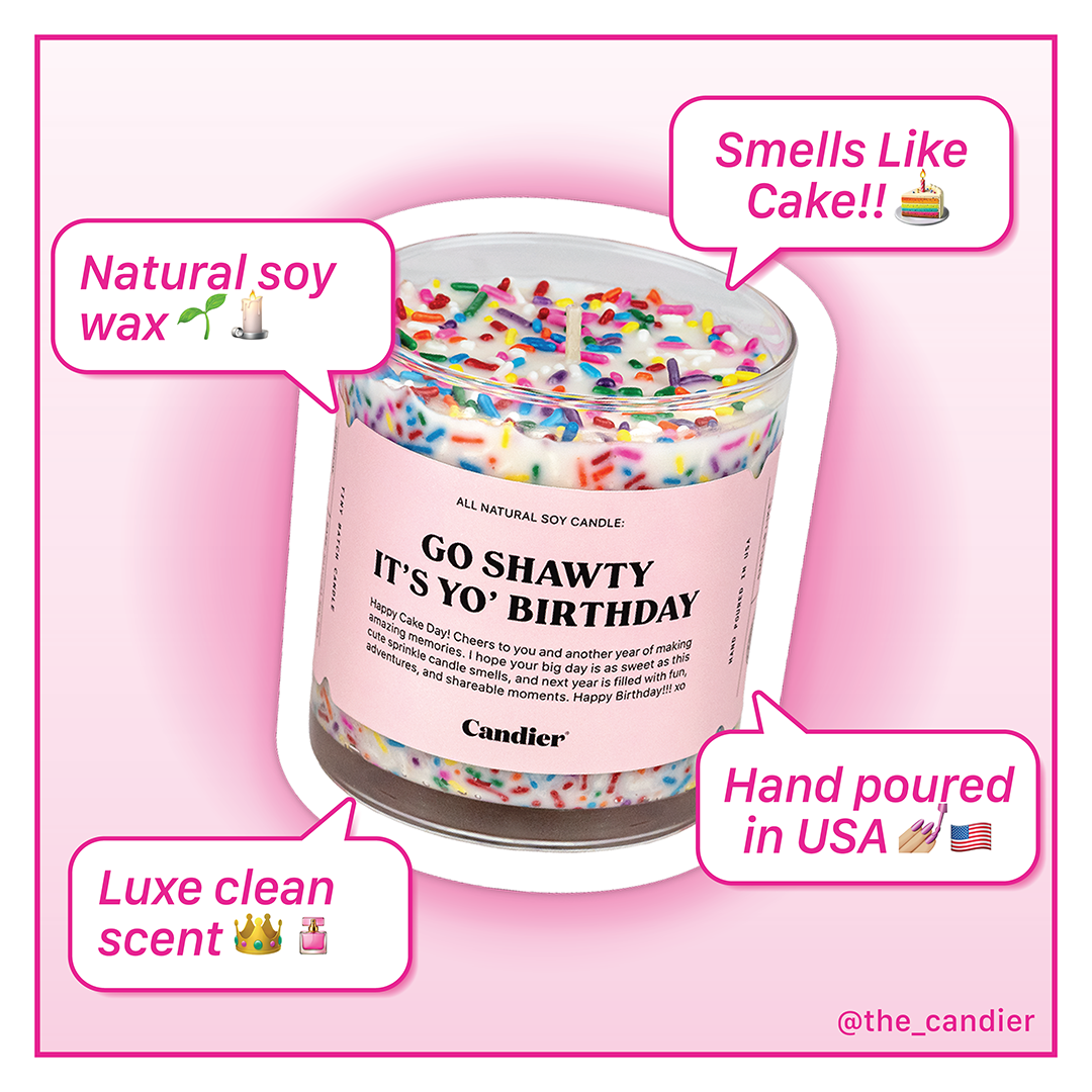 Candier’s clean-burning birthday cake candle is hand-poured in the USA with natural soy wax. A cute & fun gift for birthdays!