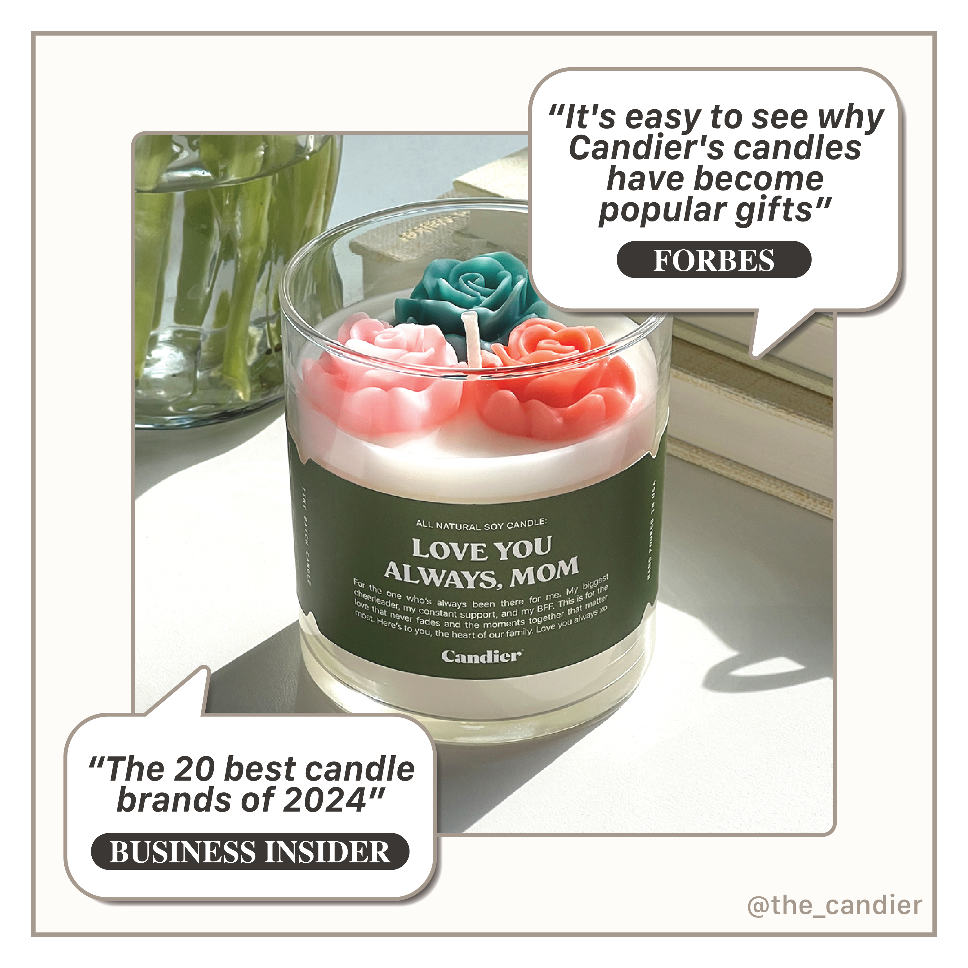 Best Mother’s Day gift! Candier, a luxury candle brand featured in Forbes and Business Insider, presents the Love You Always Mom flower candle, a hand-poured floral fragrance in a luxe soy wax blend.