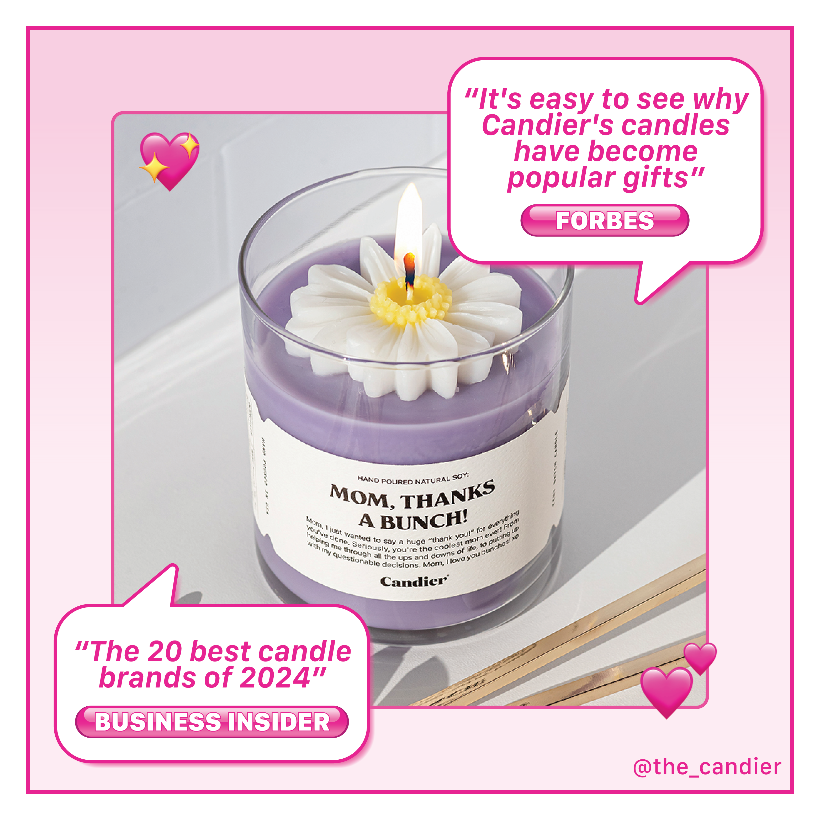 Candier Mom Thanks a Bunch Best candle gift for moms – beautifully designed floral candle with a delicate wax flower. A heartfelt way to say ‘thank you’ to mom