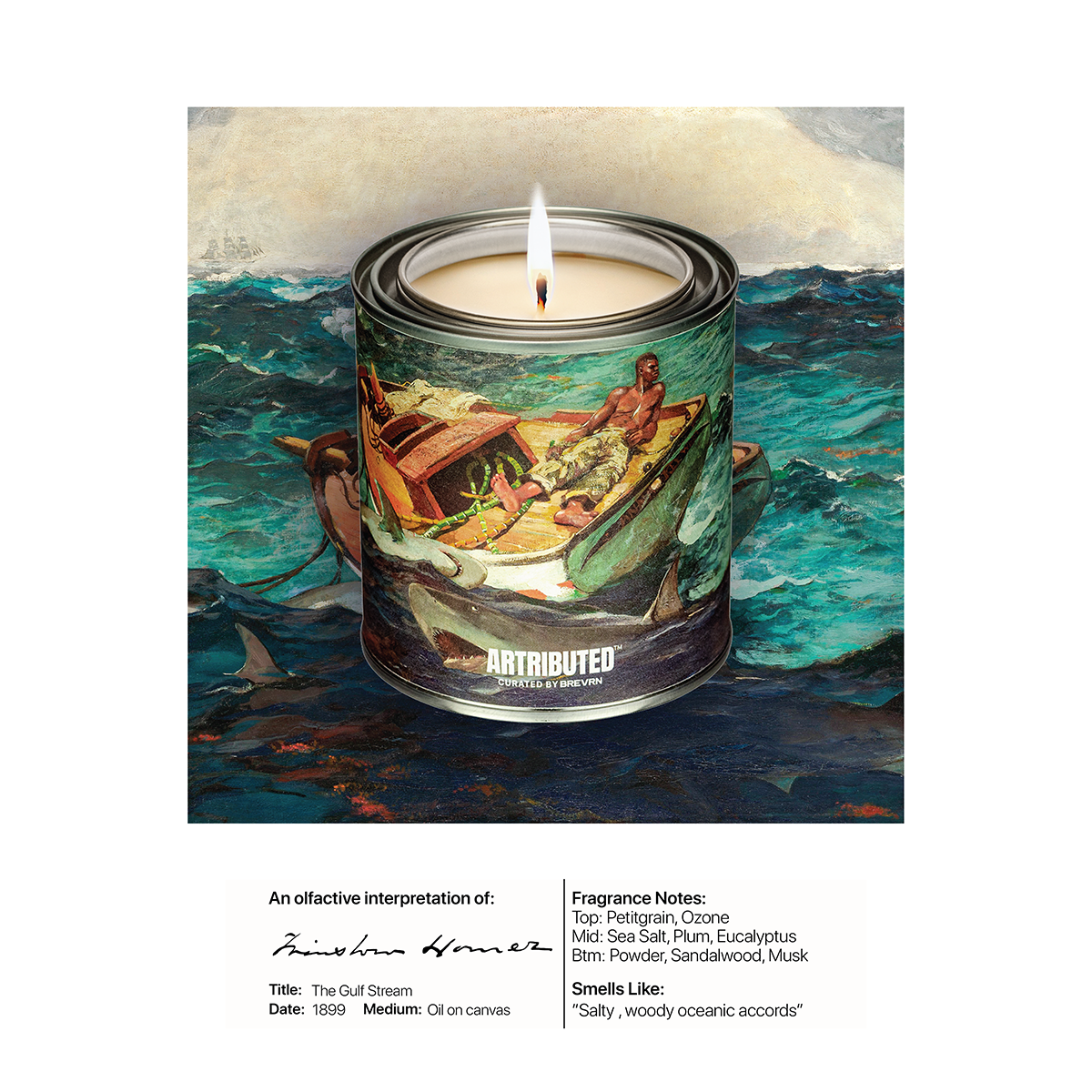 Luxury candle featuring the artwork of Winslow Homer The Gulf Stream