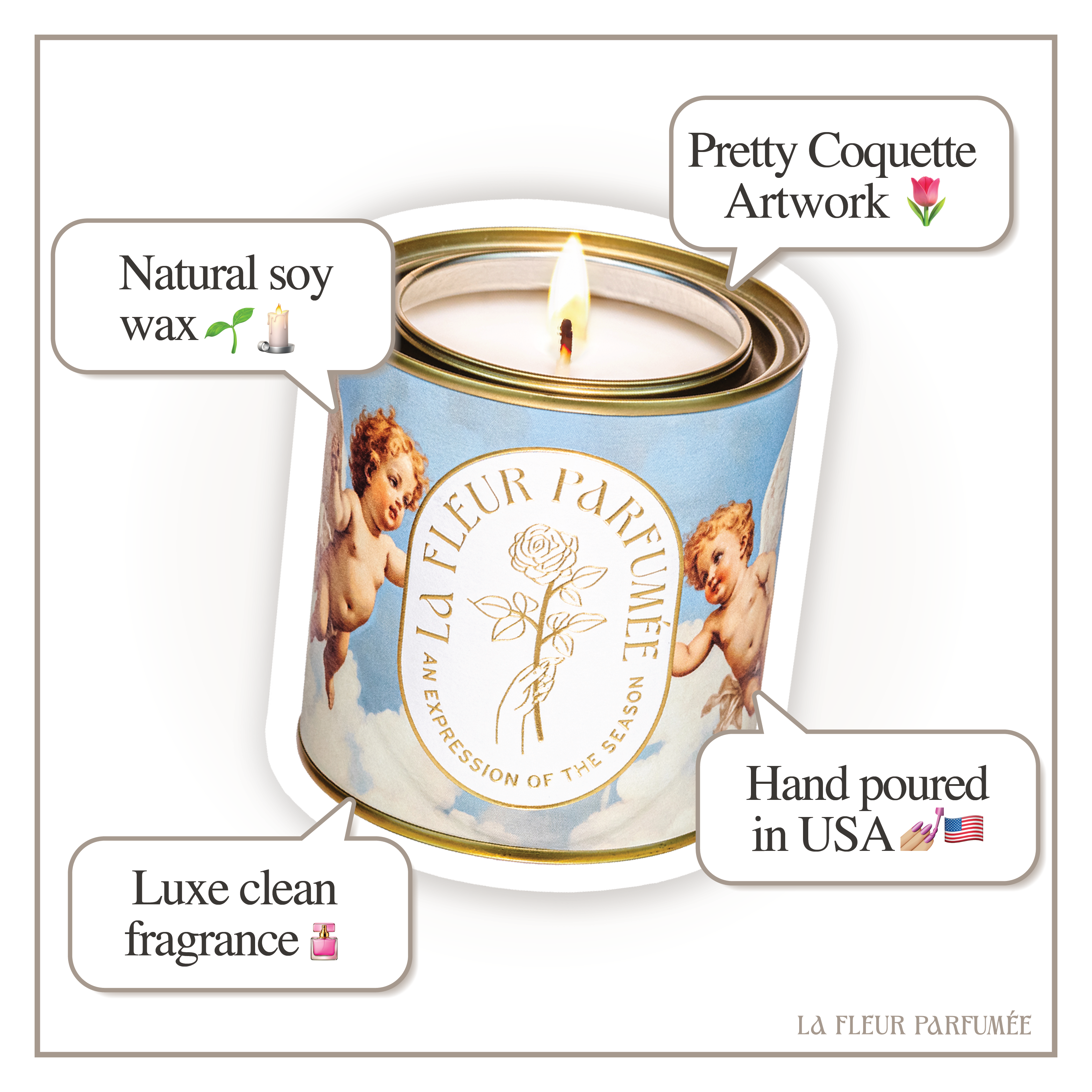 CHERUBIMS fancy candle with a clean scent, made with natural soy wax and cruelty-free ingredients. Made in USA candles.