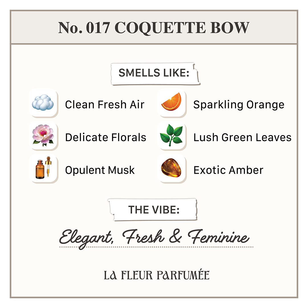 La Fleur Candier luxury scented Coquette floral candle with scent notes of fresh air, freesia, and warm tonka bean. Aesthetic and romantic, perfect for self-care gift baskets and fancy home fragrance lovers.