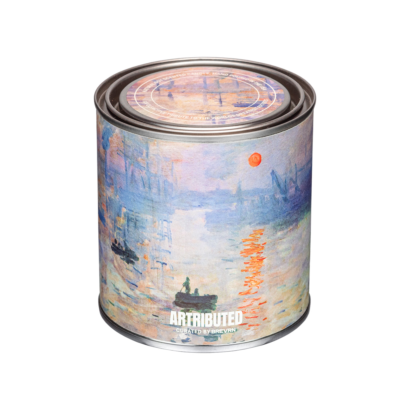 Fine art candle inspired by and wrapped in Monet famous painting  Impression, Sunrise