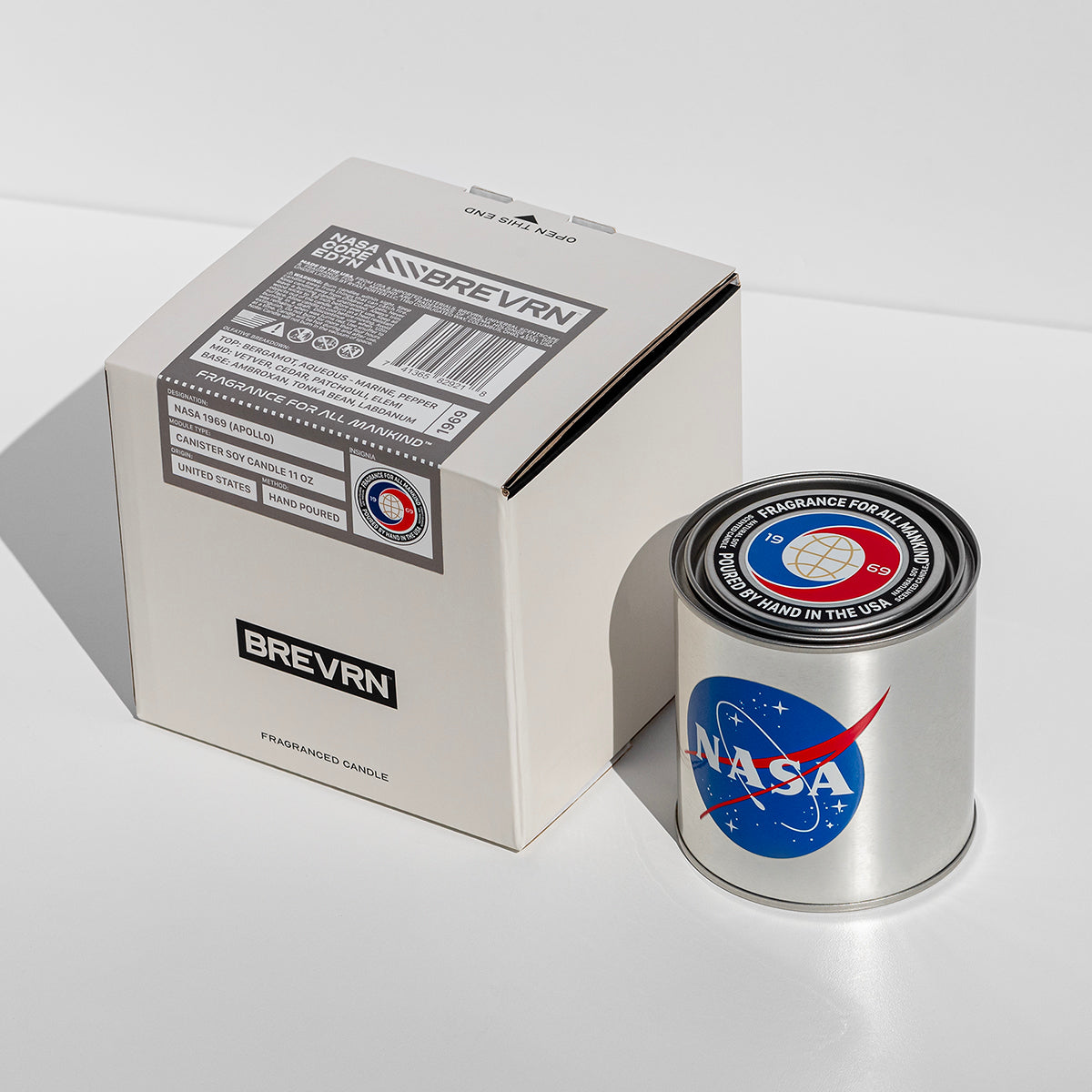 BREVRN NASA Candle in its innovative, plastic-free collector’s packaging, perfect for gifts for men, dads, and boyfriends