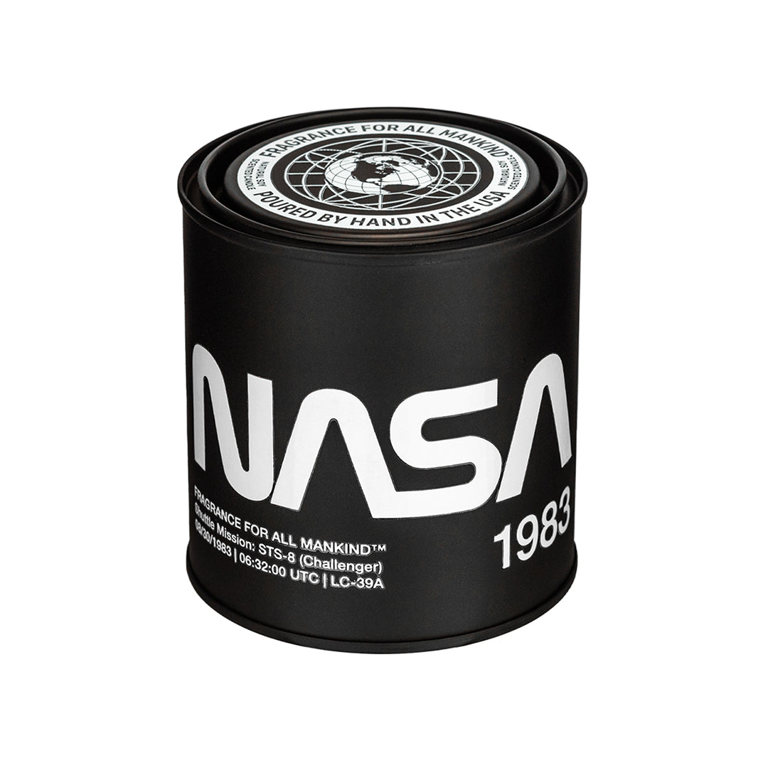 NASA 1983 Candle – Luxury Scented Candle for Men & Science Enthusiasts, Featuring a Red Wood Wick & Stainless Steel Collector’s Canister