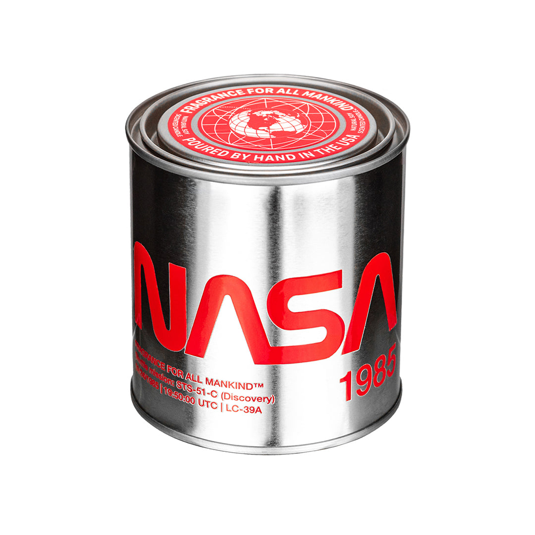 Luxury NASA 1985 Candle – iconic steel canister and NASA red, Space Exploration Gift for Science Lovers & Nerdy Dads