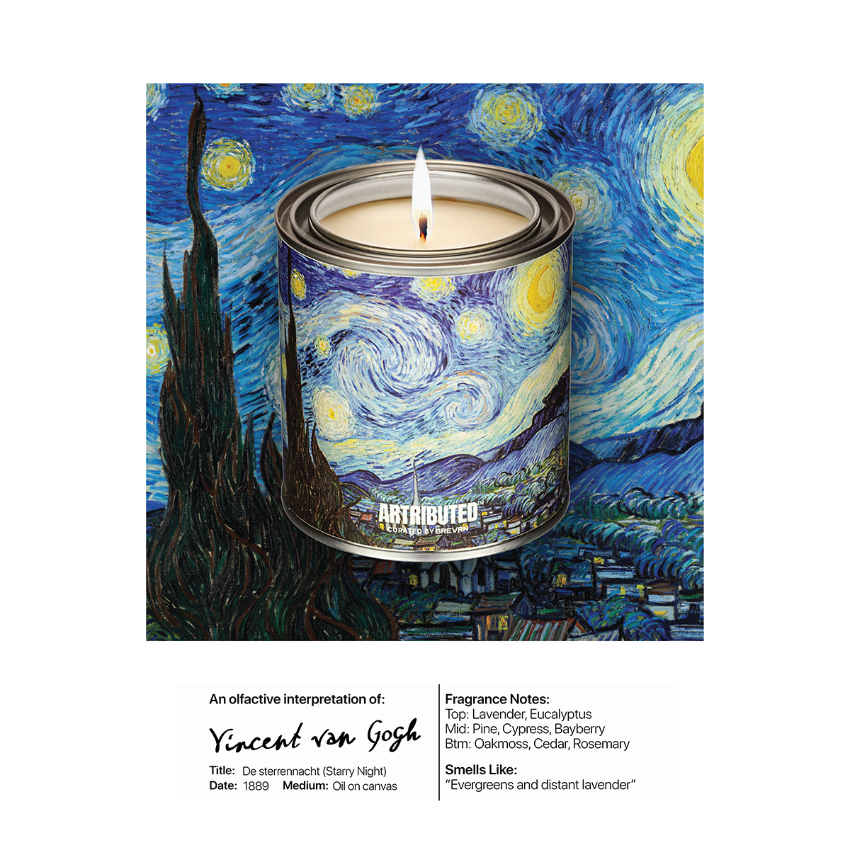 Luxury candle featuring the artwork of Vincent van Gogh Starry Night  (De sterrennacht)