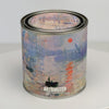 360 degree video of a fine art candle inspired by and wrapped in Monet famous painting  Impression, Sunrise