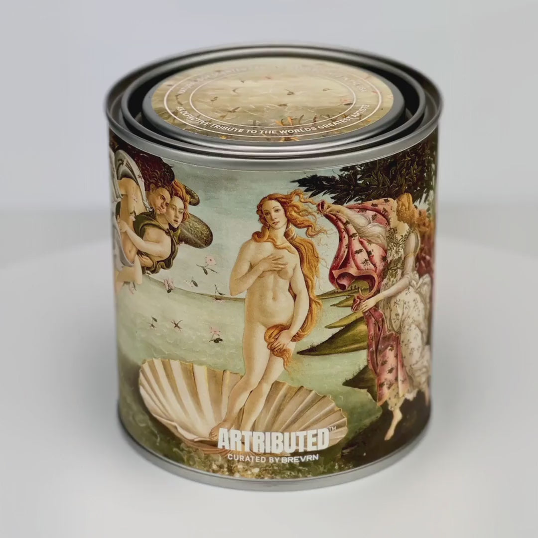 360º video of a fine art inspired candle depicting Botticelli's Birth of Venus